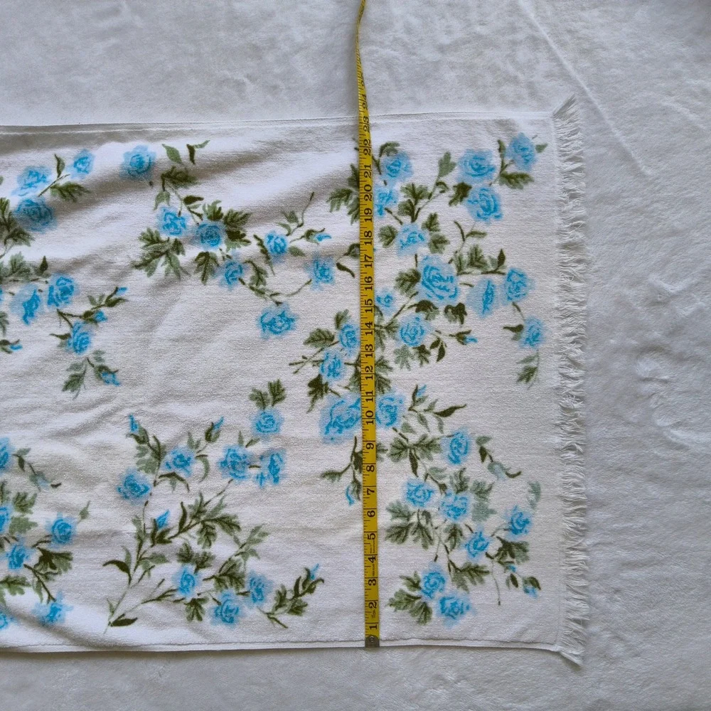 7 Vtg Martex Terri-Down Towel Set West Point Pepperell Blue Floral Fringe MCM